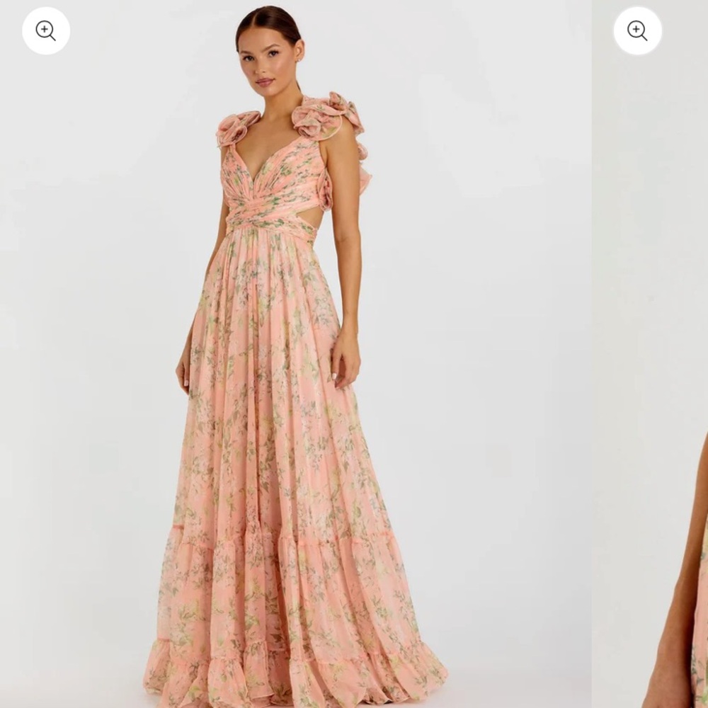 Mac Duggal Pink Floral Ruffle Gown